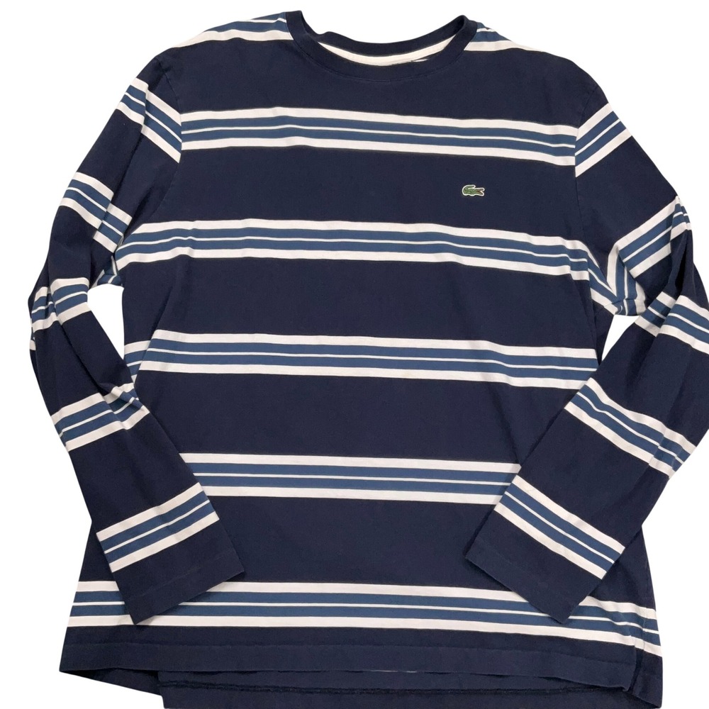 Lacoste T-Shirt Mens 8/3XL Navy‎ Blue Stripe Long Sleeve Regular Fit Preppy